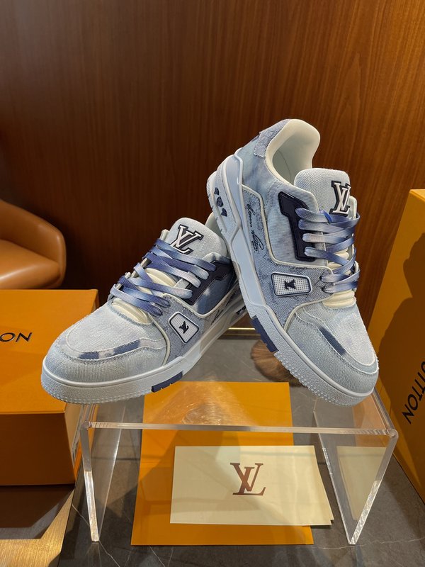 LV 트레이너 스니커즈 데님 가죽 믹스 001-185911