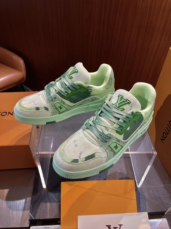 LV 트레이너 스니커즈 데님 가죽 믹스 001-185911