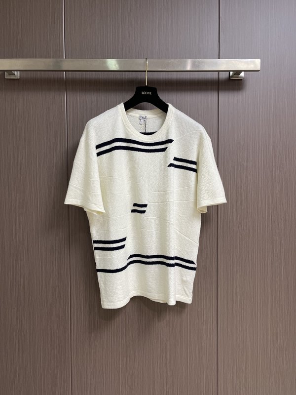 Loewe 경량 울 라운드 넥 자수 니트 티셔츠 001-186186