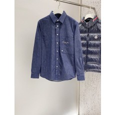 레터 로고 자수 빈티지 데님 셔츠 001-186393