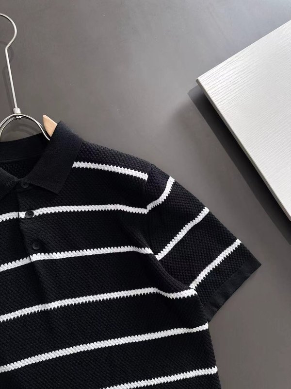 아크테릭스 남성 파인애플 무늬 니트 칼라 스트라이프 반 001-186458