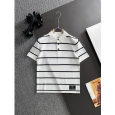 파인애플 무늬 니트 칼라 스트라이프 남성 반팔 티셔츠 001-186460