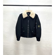 스톤 아일랜드 탈착 양털 칼라 심플 패딩 001-189578