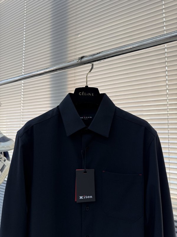 Kiton 남성 텐셀 코튼 칼라 롱슬리브 셔츠 001-189867