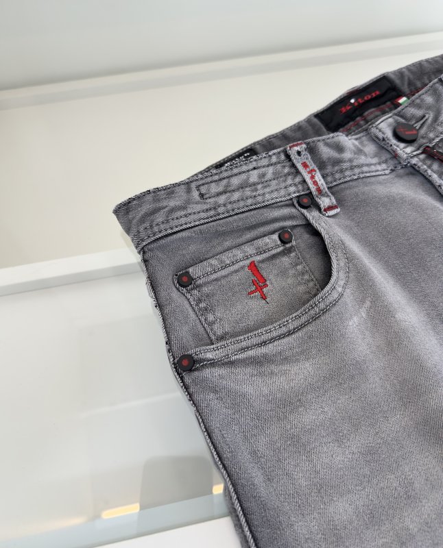 Kiton 남성 그레이 워싱 슬림 진 001-189879