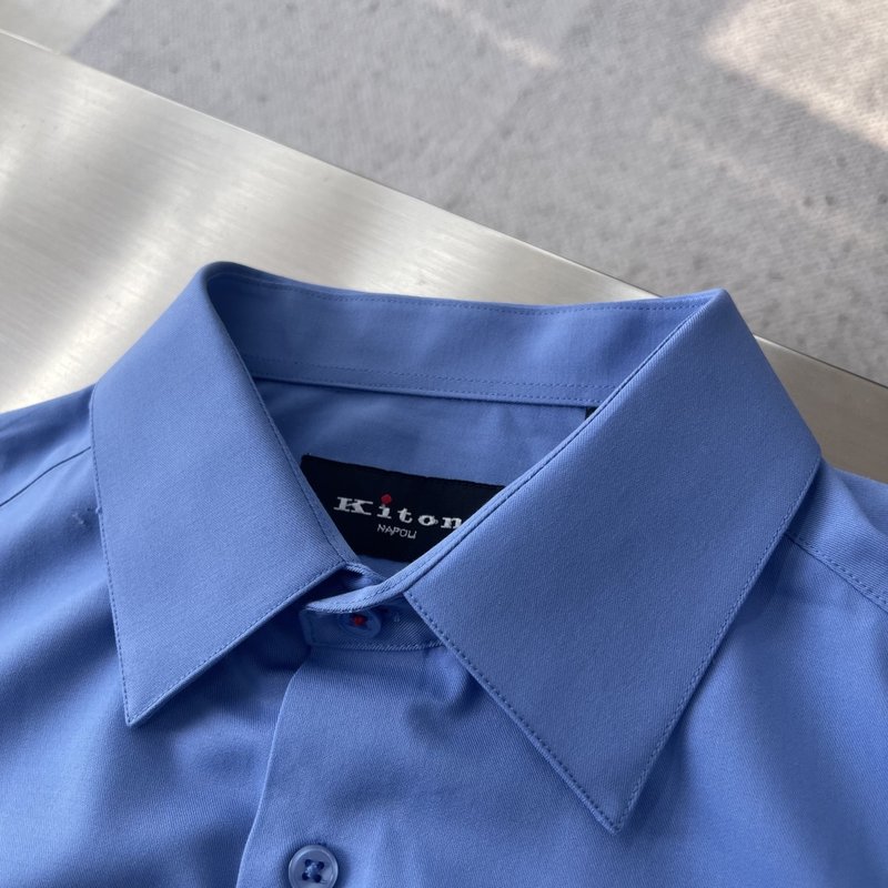 Kiton 남성 면 소재 자수 칼라 긴팔 셔츠 001-189882