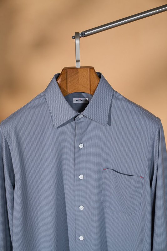 Kiton 남성 울 천조 격자 무늬 긴팔 셔츠 001-189901