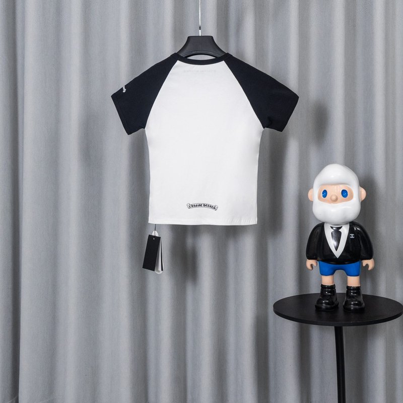 크롬하츠 여성용 블랙 화이트 래글런 티셔츠 001-192158