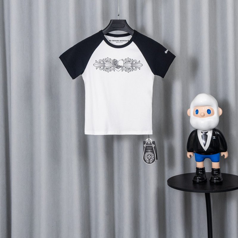 크롬하츠 여성용 블랙 화이트 래글런 티셔츠 001-192158