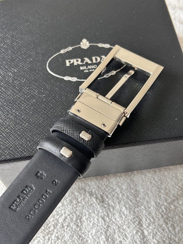 프라다 남성용 양면 블랙 가죽 벨트 3.4cm 폭 001-192791