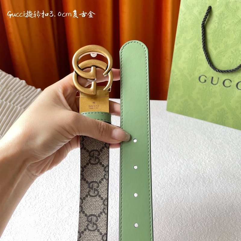 Gucci 양면 벨트 베이지 PVC 연그린 레더 3cm 001-192927
