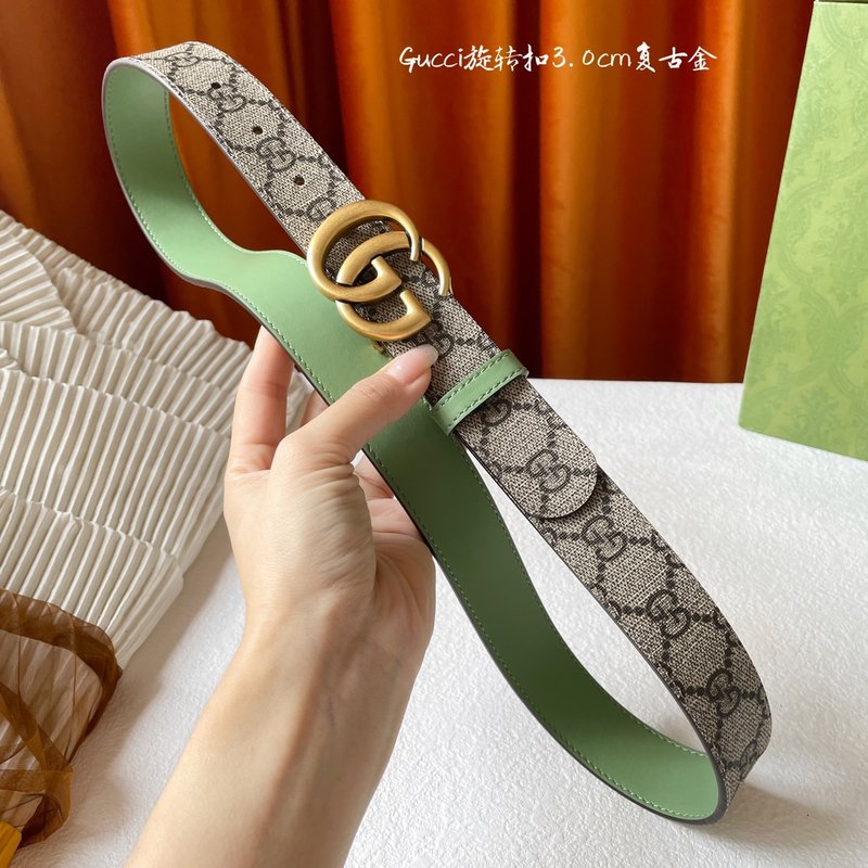 Gucci 양면 벨트 베이지 PVC 연그린 레더 3cm 001-192927