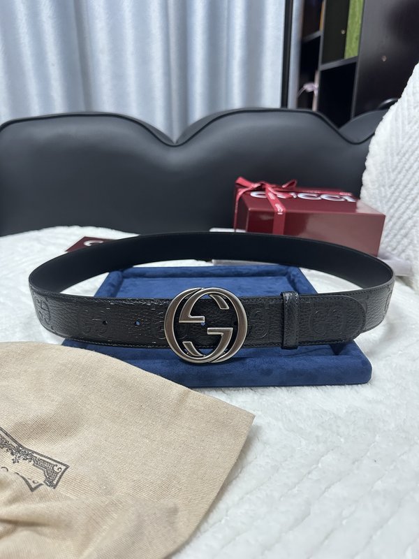 구찌 블랙 리치 그레인 더블 G 버클 벨트 4cm 001-192933