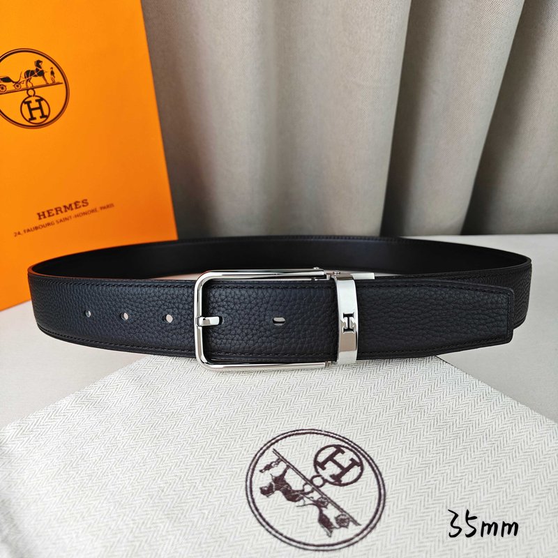 에르메스 블랙 리치 그레인 핀 버클 벨트 35mm 001-193170
