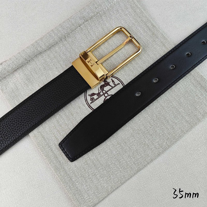 에르메스 블랙 리치 그레인 핀 버클 벨트 35mm 001-193170