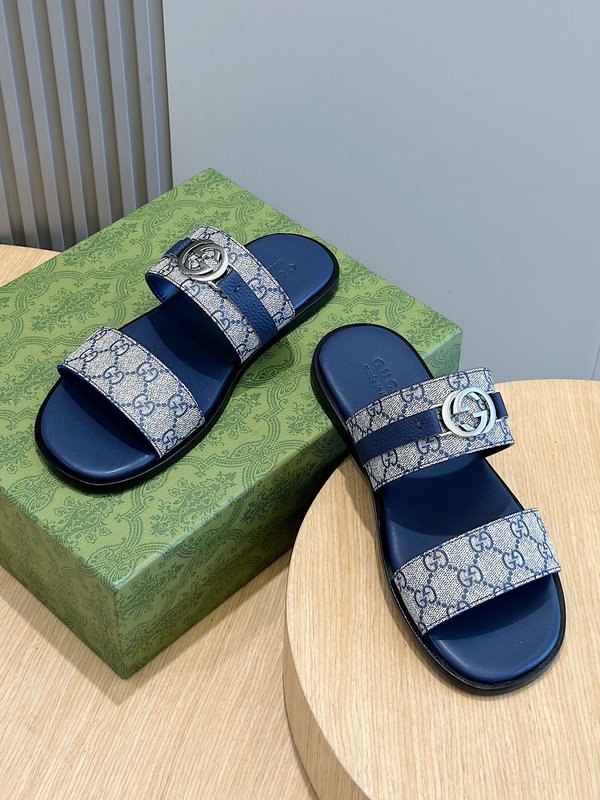 Gucci Lido 남성 더블 G 가죽 슬리퍼 001-196254