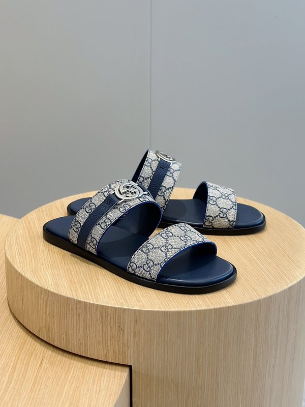 Gucci Lido 남성 더블 G 가죽 슬리퍼 001-196254