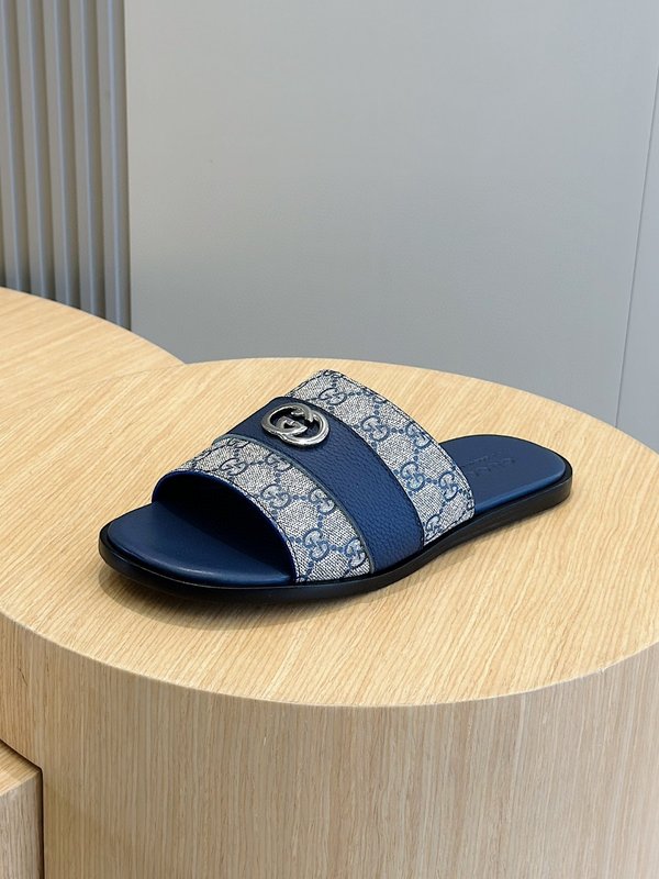 Gucci Lido 남성 더블 G 레더 슬리퍼 001-196365