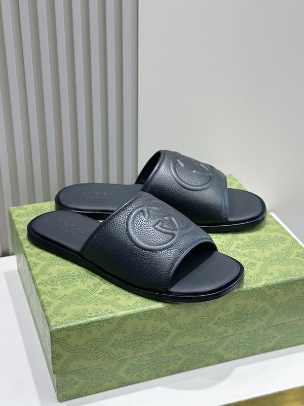 Gucci Lido 남성 더블 G 가죽 슬리퍼 001-196375