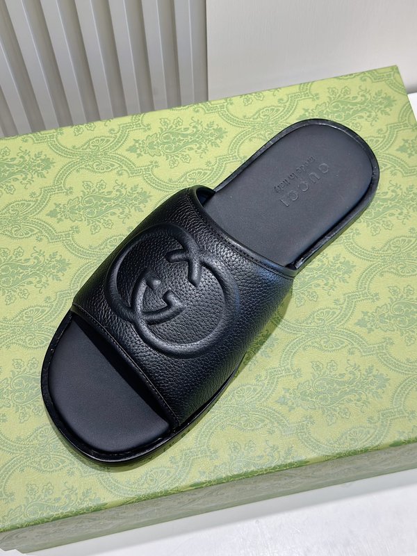 Gucci Lido 남성 더블 G 가죽 슬리퍼 001-196375