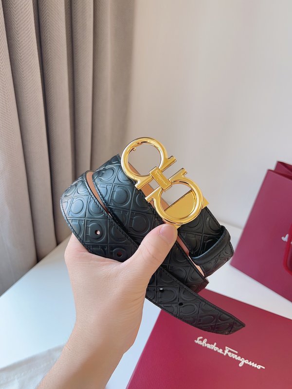 페라가모 Ferragamo 골드 버클 양면 벨트 001-197352
