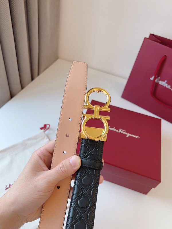 페라가모 Ferragamo 골드 버클 양면 벨트 001-197352