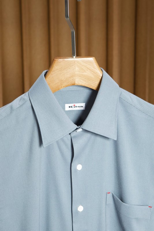 Kiton 울 천사격 긴팔 셔츠 남성용 001-202370