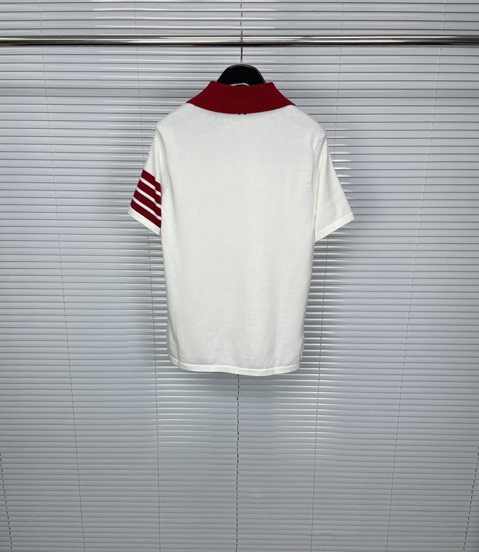 톰브라운 컬러 블록 폴로 넥 4 바인딩 니트 반팔 001-203458