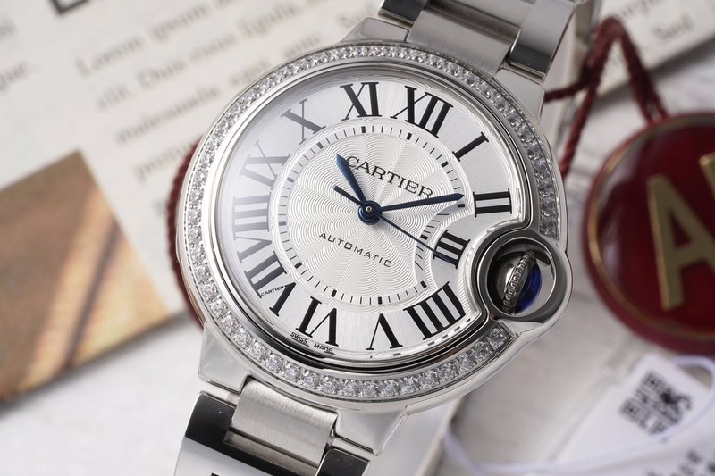 까르띠에 발롱 블루 33mm 스테인리스 스틸 시계 001-212645