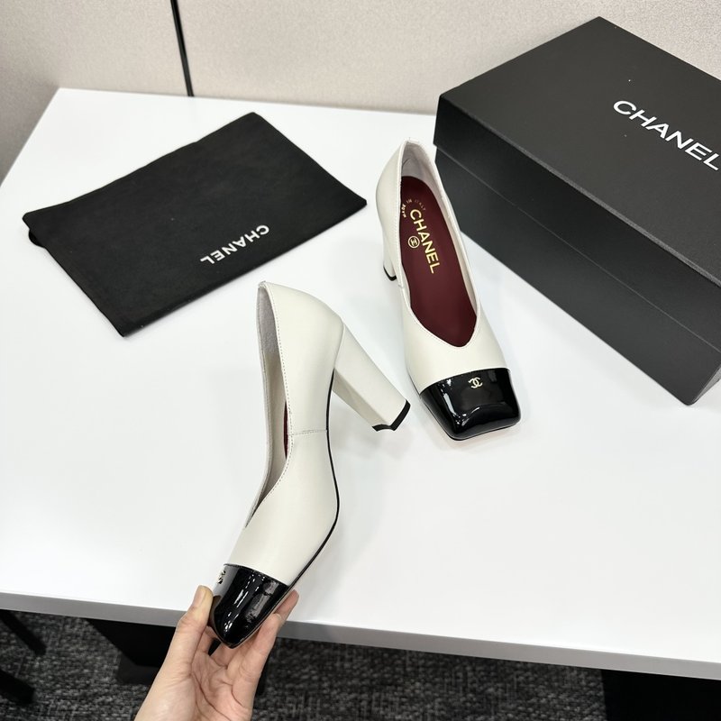 샤넬 스타일 클래식 투톤 굽 하이힐 001-213056