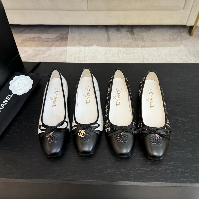 샤넬 스타일 새틴 양피 안창 플랫슈즈 001-213229