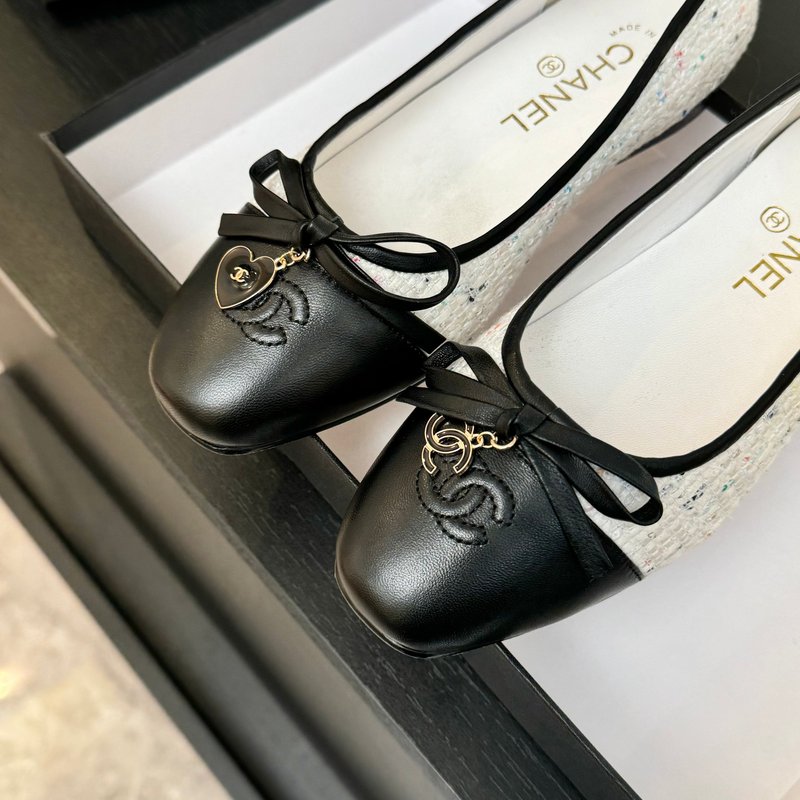 샤넬 스타일 새틴 양피 안창 플랫슈즈 001-213229