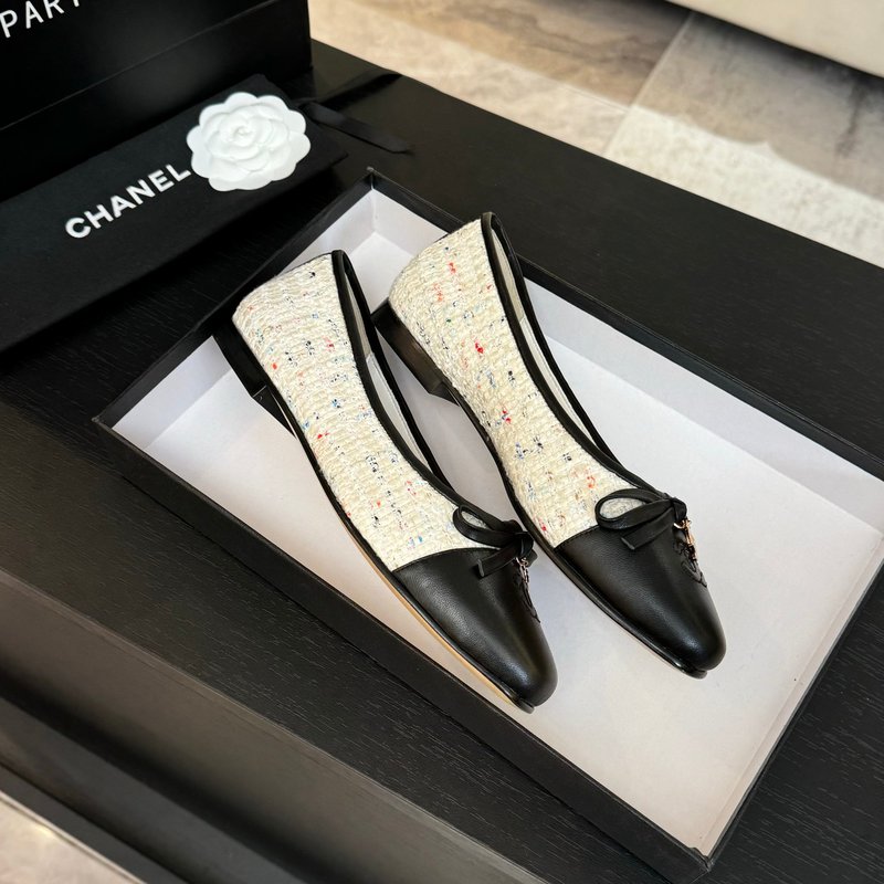 샤넬 스타일 새틴 양피 안창 플랫슈즈 001-213229