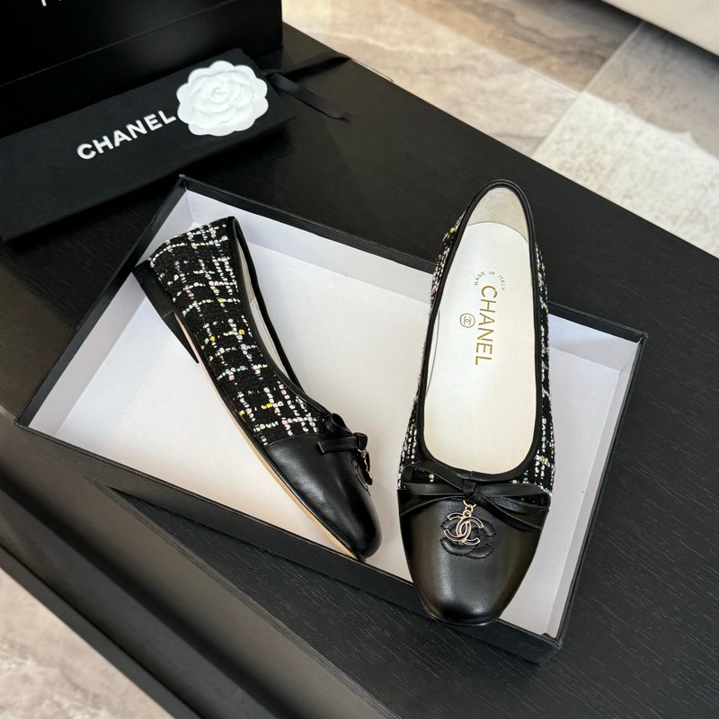 샤넬 스타일 새틴 양피 안창 플랫슈즈 001-213230