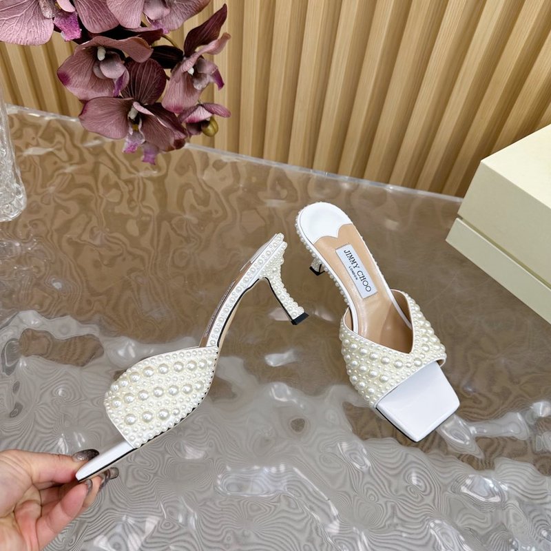 지미추 다이아몬드 진주 하이힐 샌들 001-213370