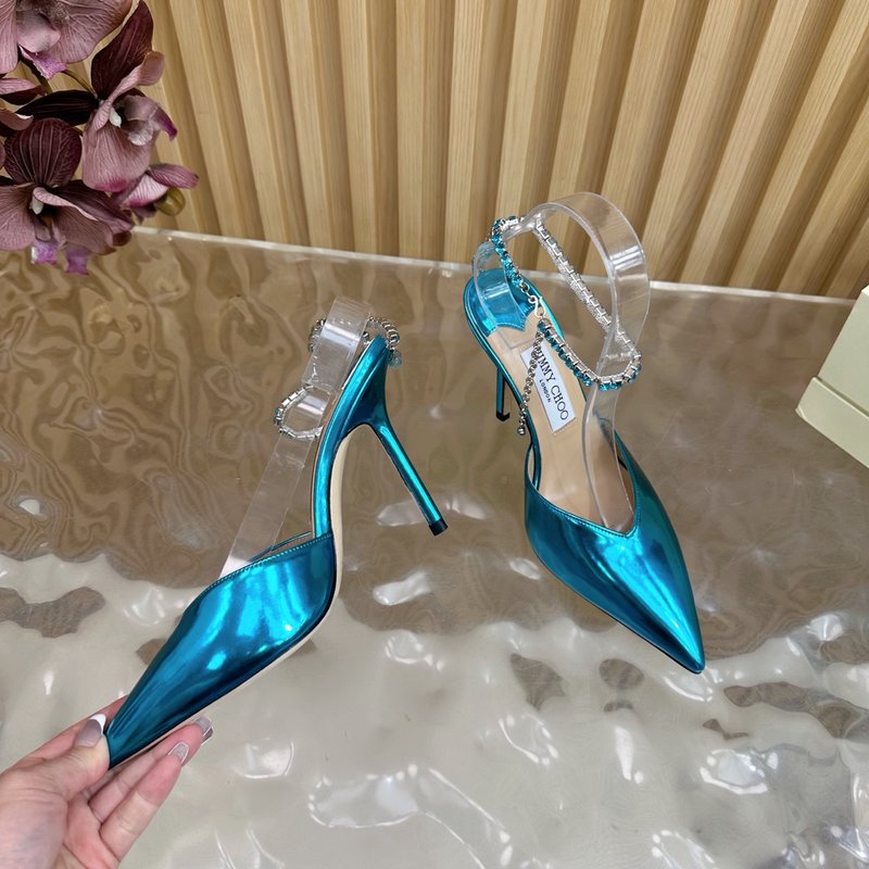 지미추 미러 에나멜 포인트 토 하이힐 샌들 001-213461