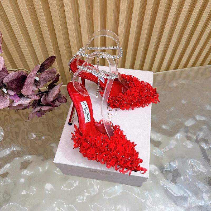 지미추 크리스탈 꽃잎 장식 스틸레토 힐 001-213501