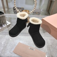 미우미우 끈 디테일 울 숏 부츠 스노우 부츠 001-213534