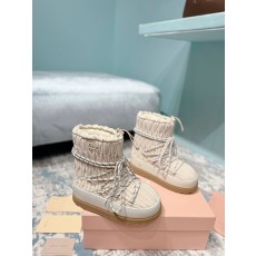 미우미우 로고 나일론 개버딘 두꺼운 밑창 스노우 부츠 001-213559