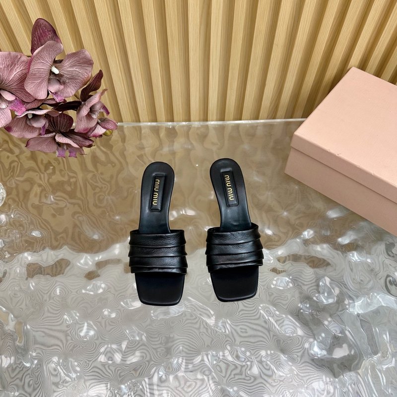 미우미우 리본 포인트 데님 뮬 힐 001-213571