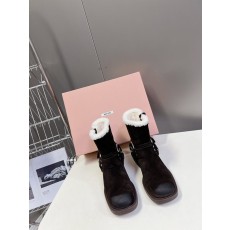미우미우 가을 겨울 한정 투톤 송아지 가죽 부츠 001-213672