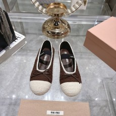 미우미우 새틴 발레리나 플랫 슈즈 001-213708