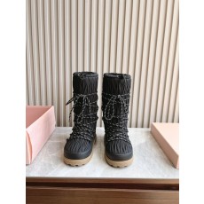 미우미우 로고 나일론 가바딘 두꺼운 밑창 스노우 부츠 001-213779