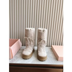 미우미우 로고 나일론 개버딘 두꺼운 밑창 스노우 부츠 001-213778