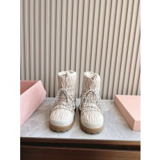 미우미우 로고 나일론 가바딘 두꺼운 밑창 스노우 부츠 001-213782