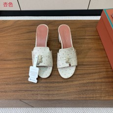 타조 무늬 소가죽 미들힐 슬리퍼 001-213845