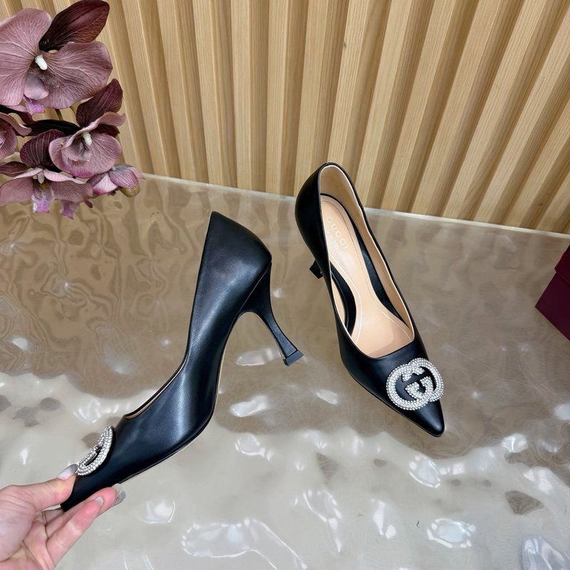 구찌 라인스톤 더블 G 스트랩 하이힐 펌프스 001-214461