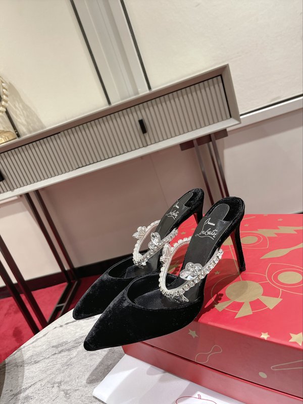 체인 장식 투명 스트랩 뾰족한 코 힐 뮬 001-214581