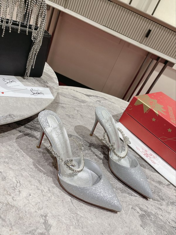 체인 장식 투명 스트랩 뾰족한 코 힐 샌들 001-214589