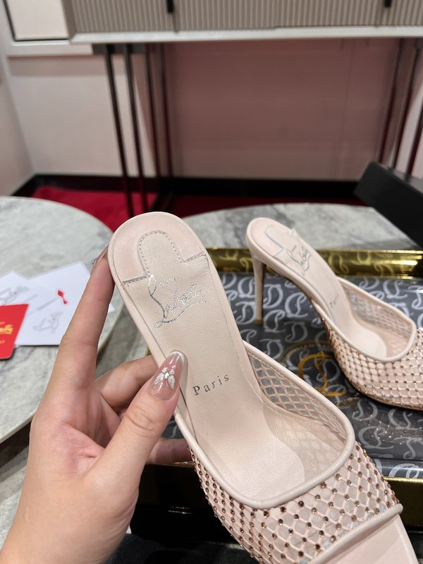 메쉬 풀 다이아몬드 하이힐 슬리퍼 001-214593